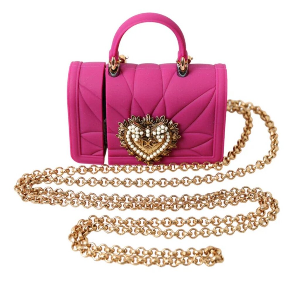 D&G Pink Silicone Devotion Heart Bag Gold Chain Airpods Case